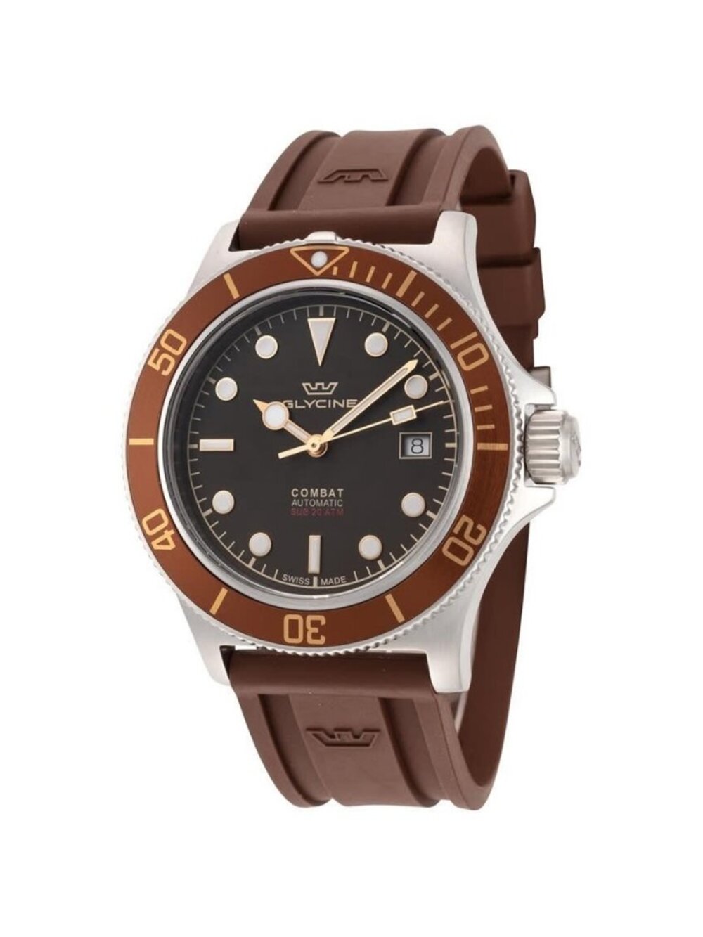 NWT Authentic Glycine Combat Sub Sport Automatic Brown Dial Men's Watch
